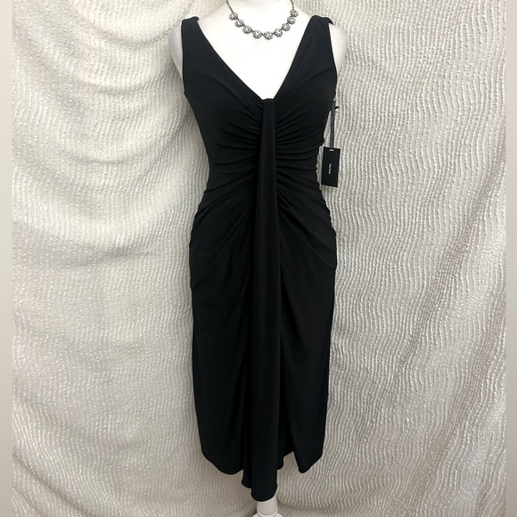 Vera Wang Black Cocktail Dress NWT Size 2 Evening Formal Ruched Fancy Gown - Picture 1 of 14